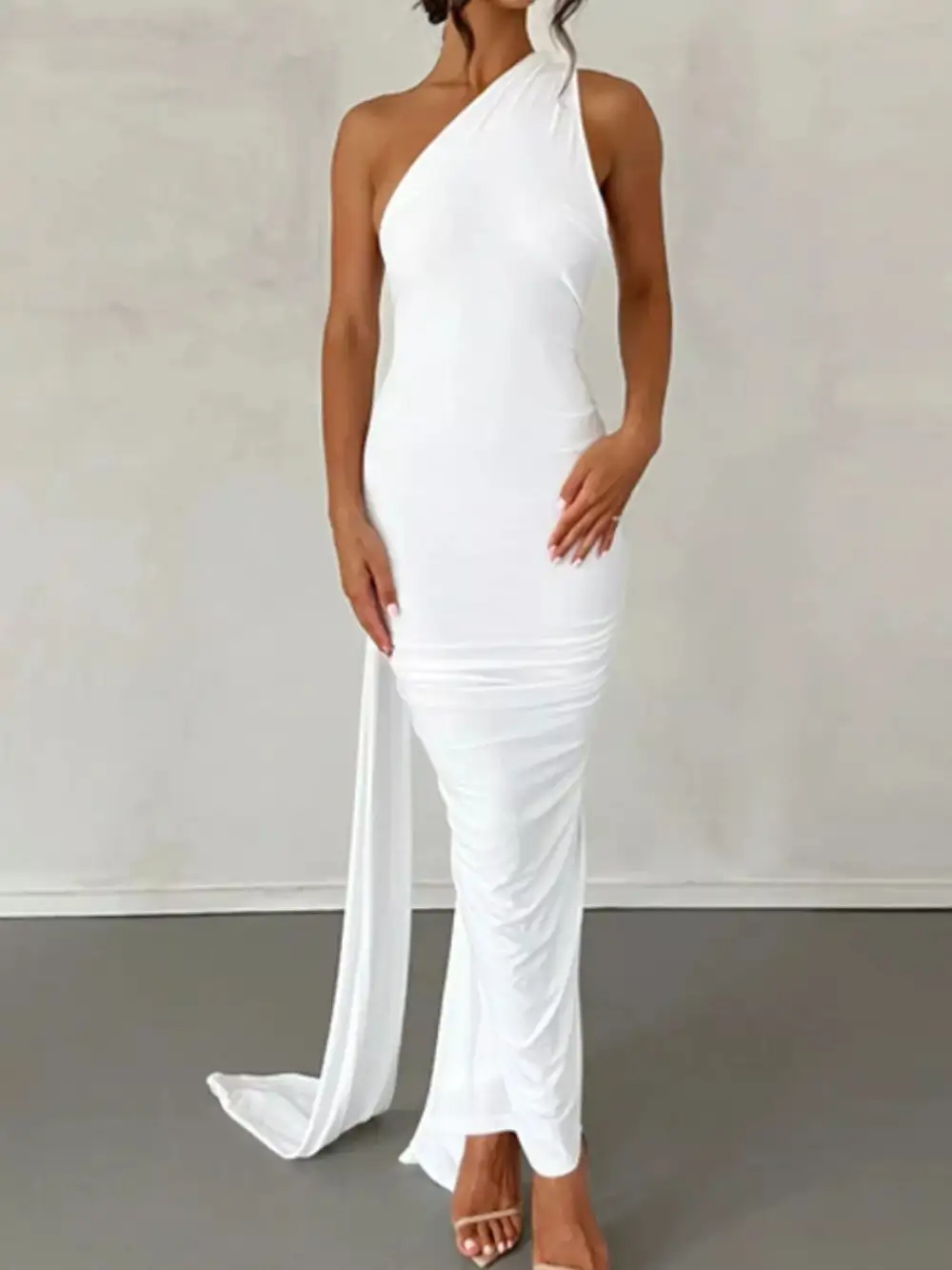 Backless One Shoulder Ruched Bodycon Maxi Dress
