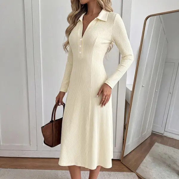 Women's Long-Sleeve Button-Detail Evening Dress