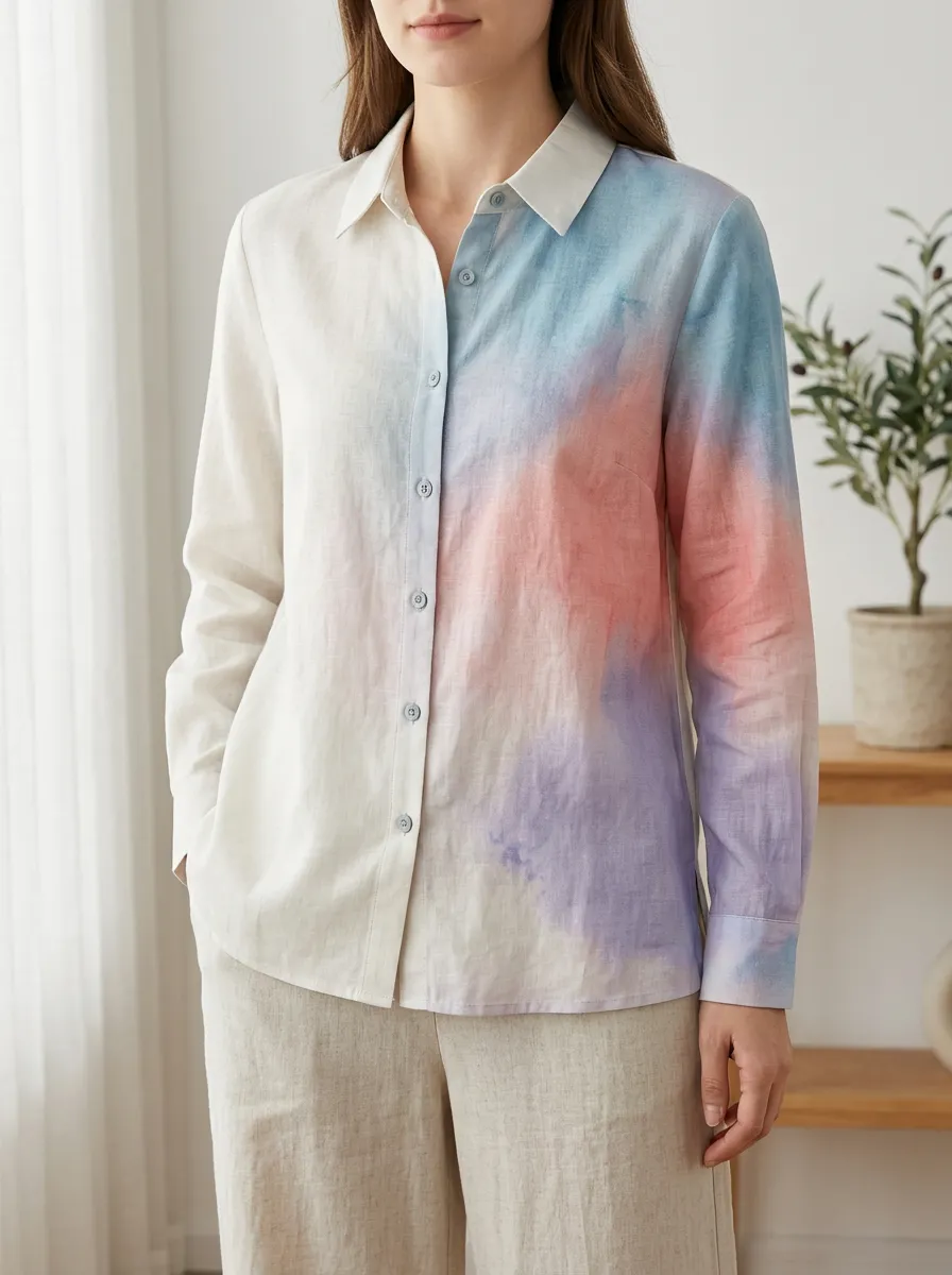 Women's Artful Casual Style Pastel Tie-Dye Shirt