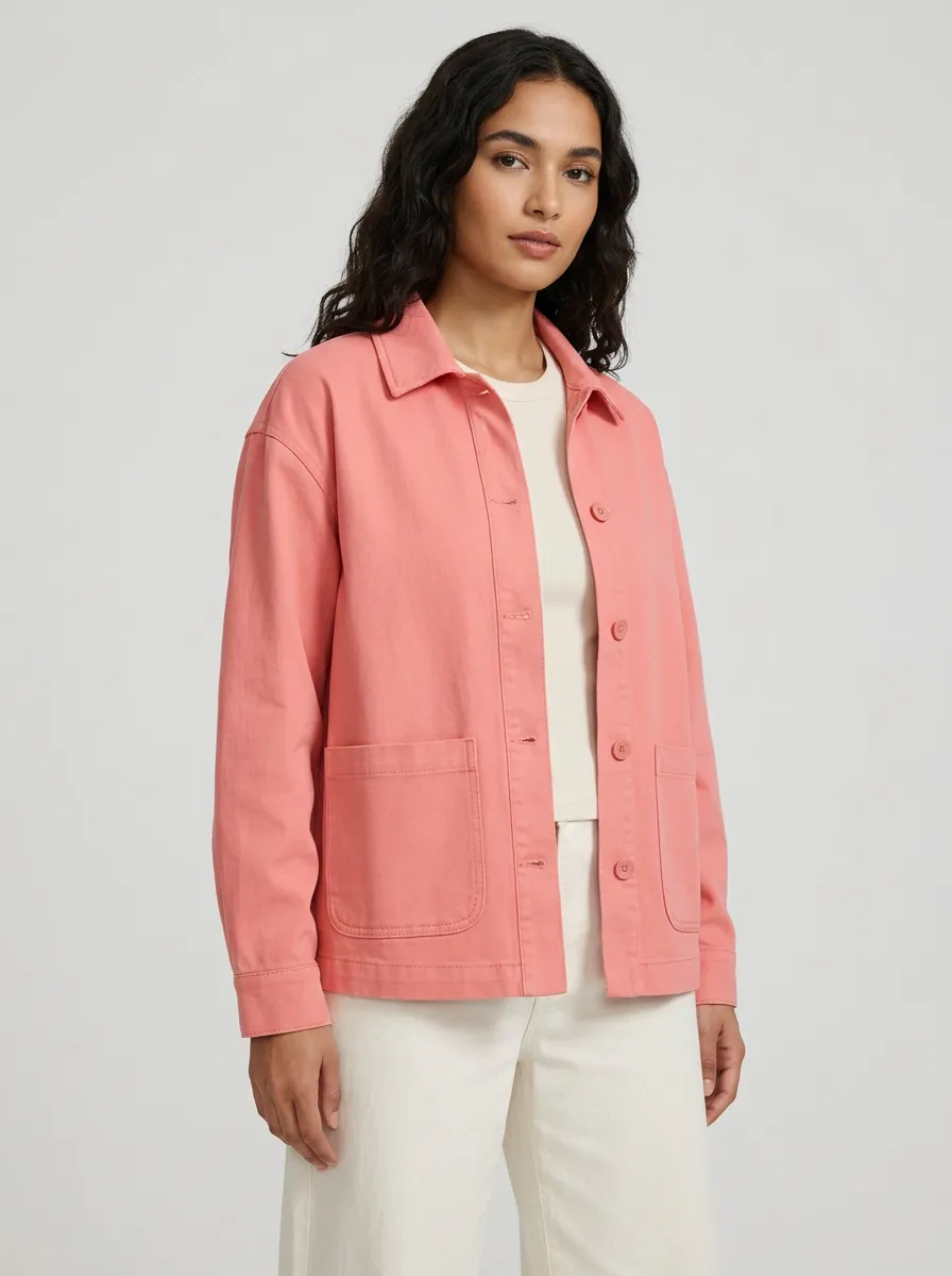 Women's Pink Casual Solid Color Button Down Jacket