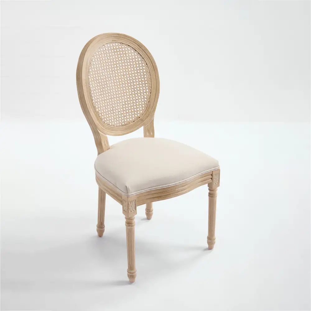Country Dining Chairs Set of Two Upholstered with Rattan Back
