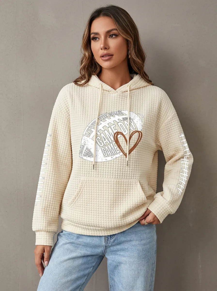 Women's Relaxed Gridiron Heart Ball Game Day Graphic Hoodie