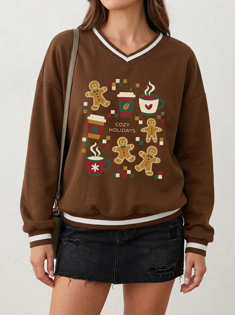 Christmas Cozy Holidays Gingerbread Coffee Print Sweatshirt