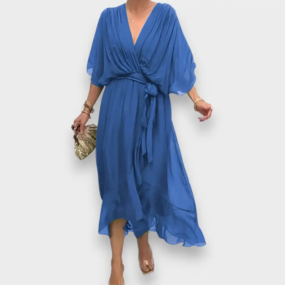 V-Neck Belted Casual Dress