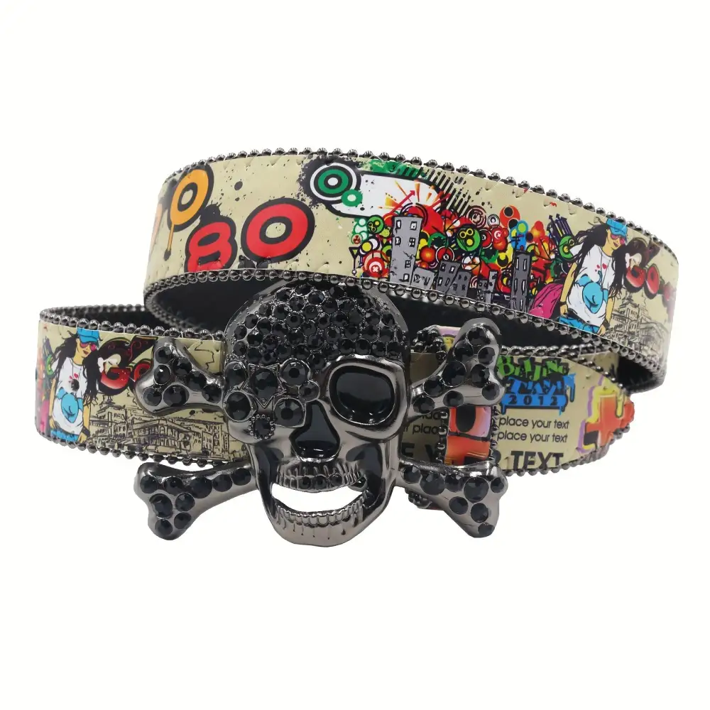 Western Rhinestone Skull Men's Waist Belt