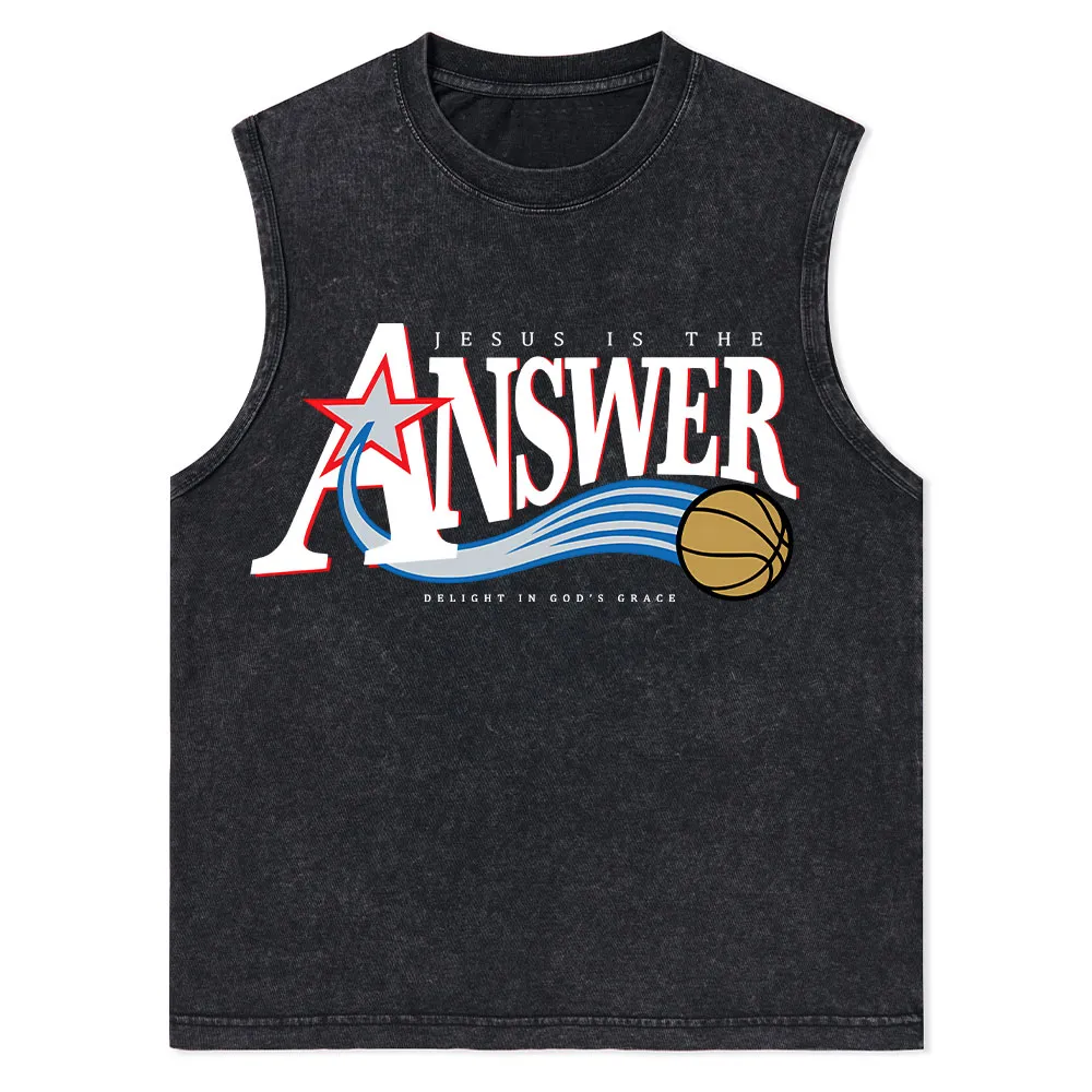 Jesus Is The Answer Christian Washed Tank Top
