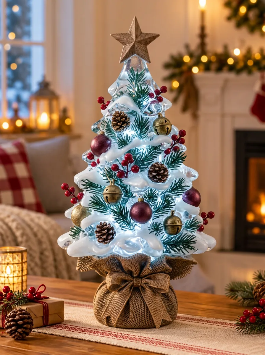 Snowy Pinecone Berry LED Christmas Tabletop Tree