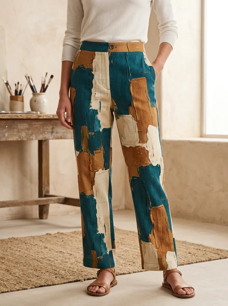 Women's Modern Abstract Art Oil Painting Printed Trousers