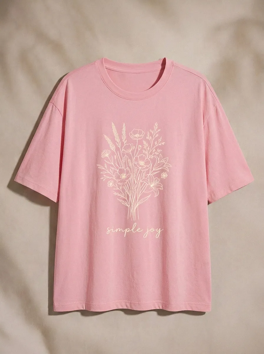 Women's Botanical Lover Simple Joy Floral Bouquet Printed T-shirt