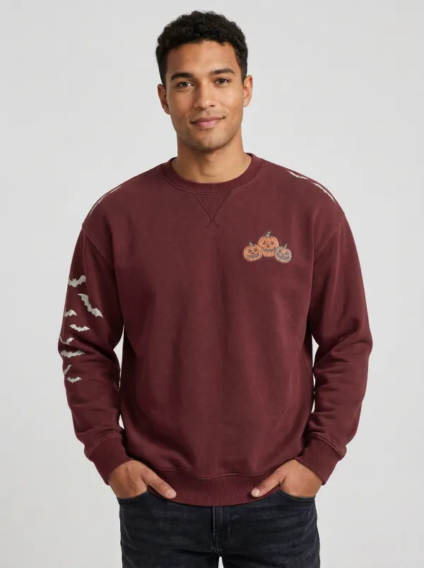 Men's Halloween Pumpkin Bat Sleeve Sweatshirt