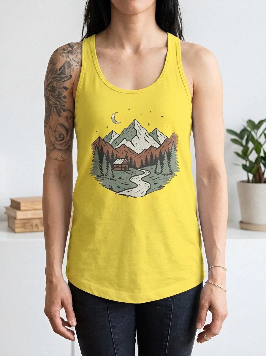 Women's Nature Lover Mountain Cabin Forest Printed Tank Top