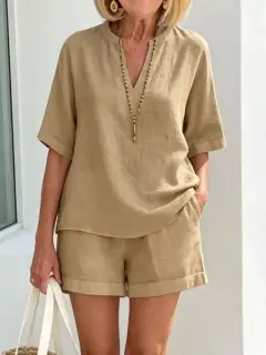 Tailored Refined Pocketed Top and Shorts Matching Set