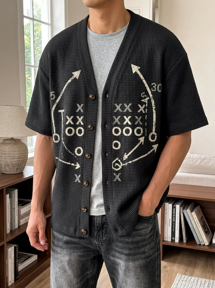 Men's Football Playbook Printed Waffle Knit Cardigan