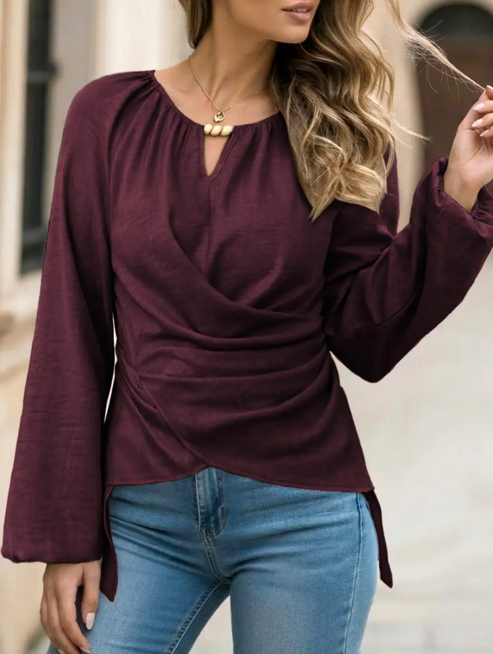Tie Hem Irregular Long Sleeve Tee