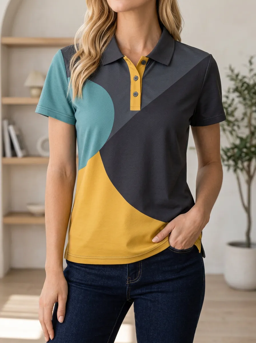 Women's Modern Geometric Colorblock Abstract Polo Shirt