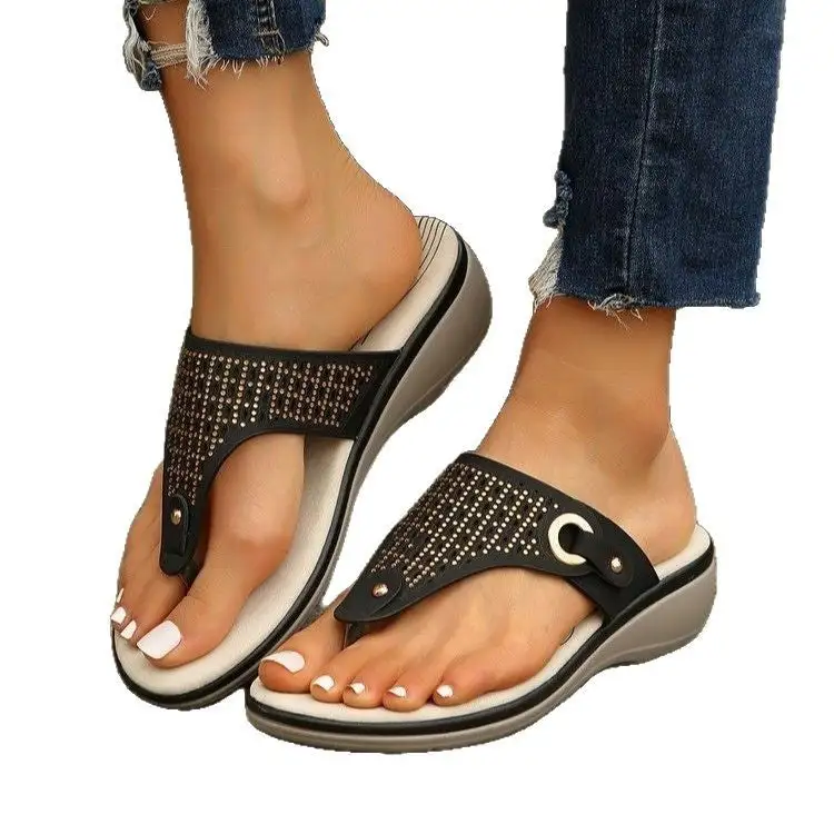 Rhinestone Detail Thick Sole Slide Sandals