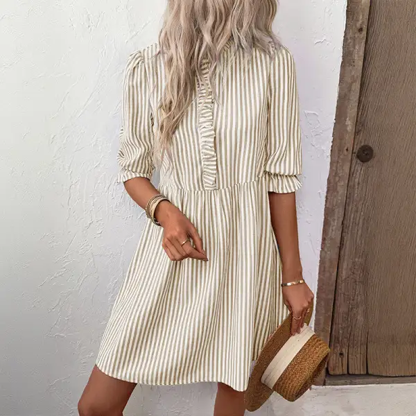 Women's Shirt Three-Quarter-Sleeve Ruffled Evening Dress