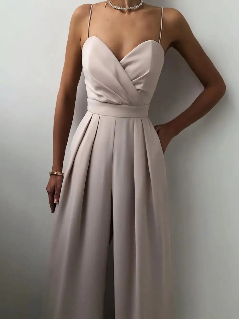 Plus Size Spaghetti Strap Wide Leg Accessory