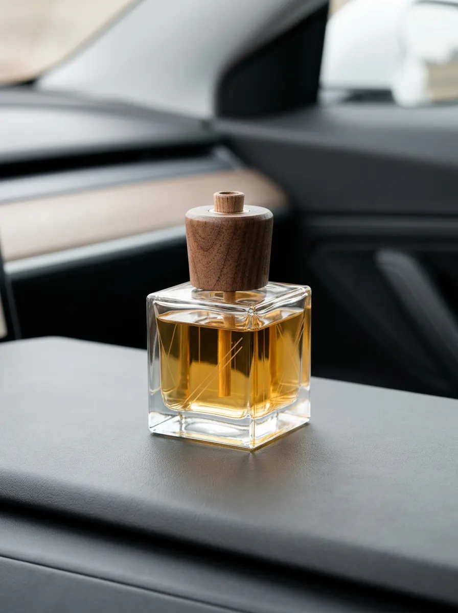 Refined Wooden-Cap Glass Car Air Freshener