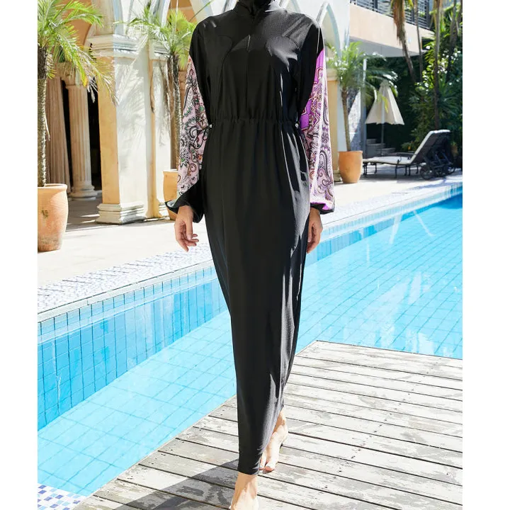 Women's Drawstring Long-Sleeve Printed Swim Set