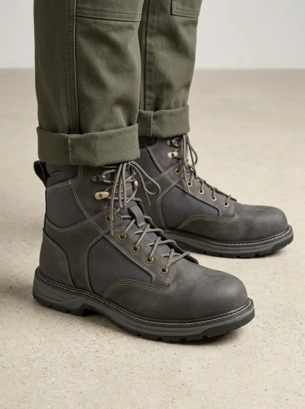 Unisex Industrial Utility Leather Print Work Boots