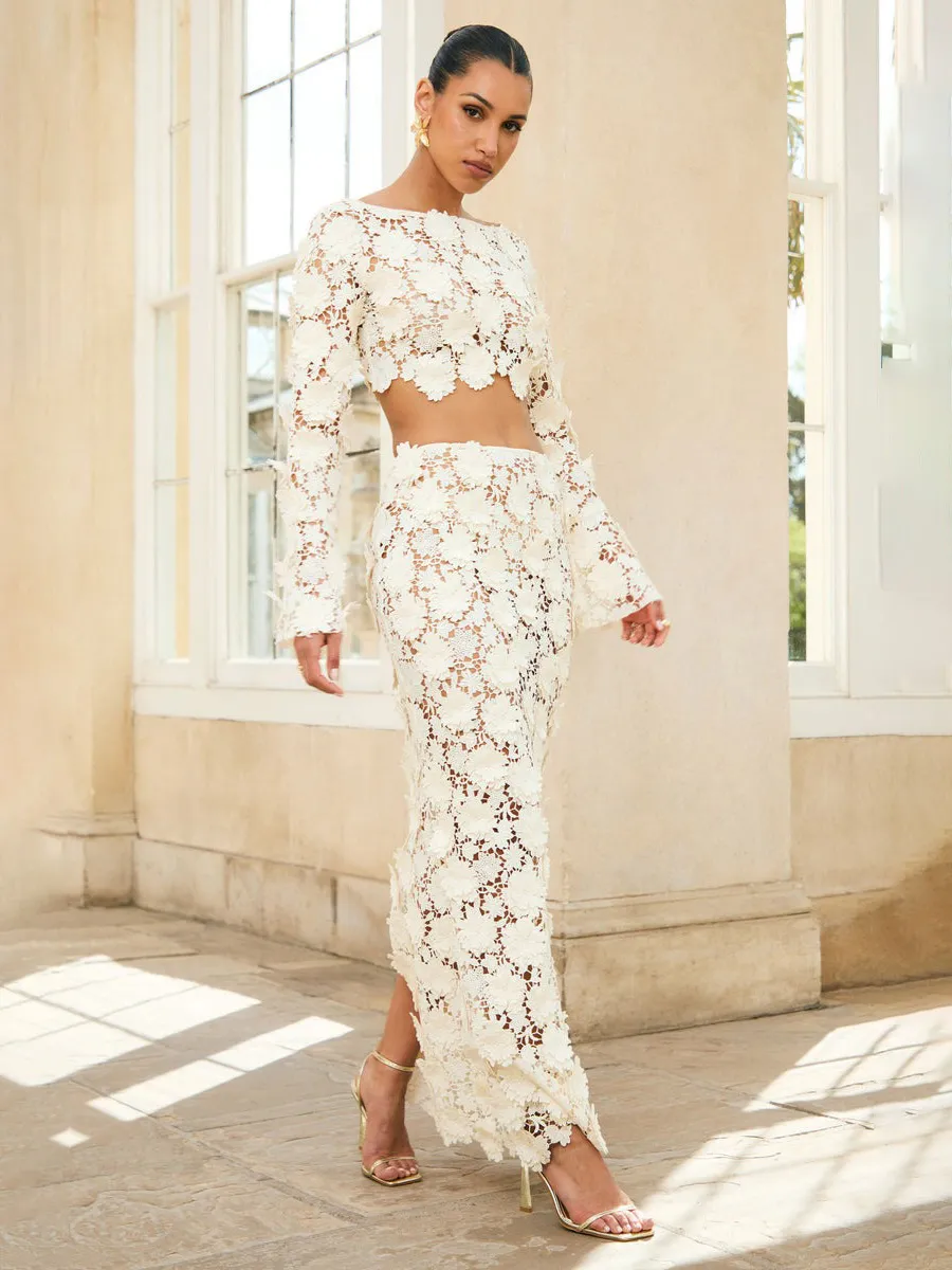 Ilaria Cream Lace Maxi Skirt Set