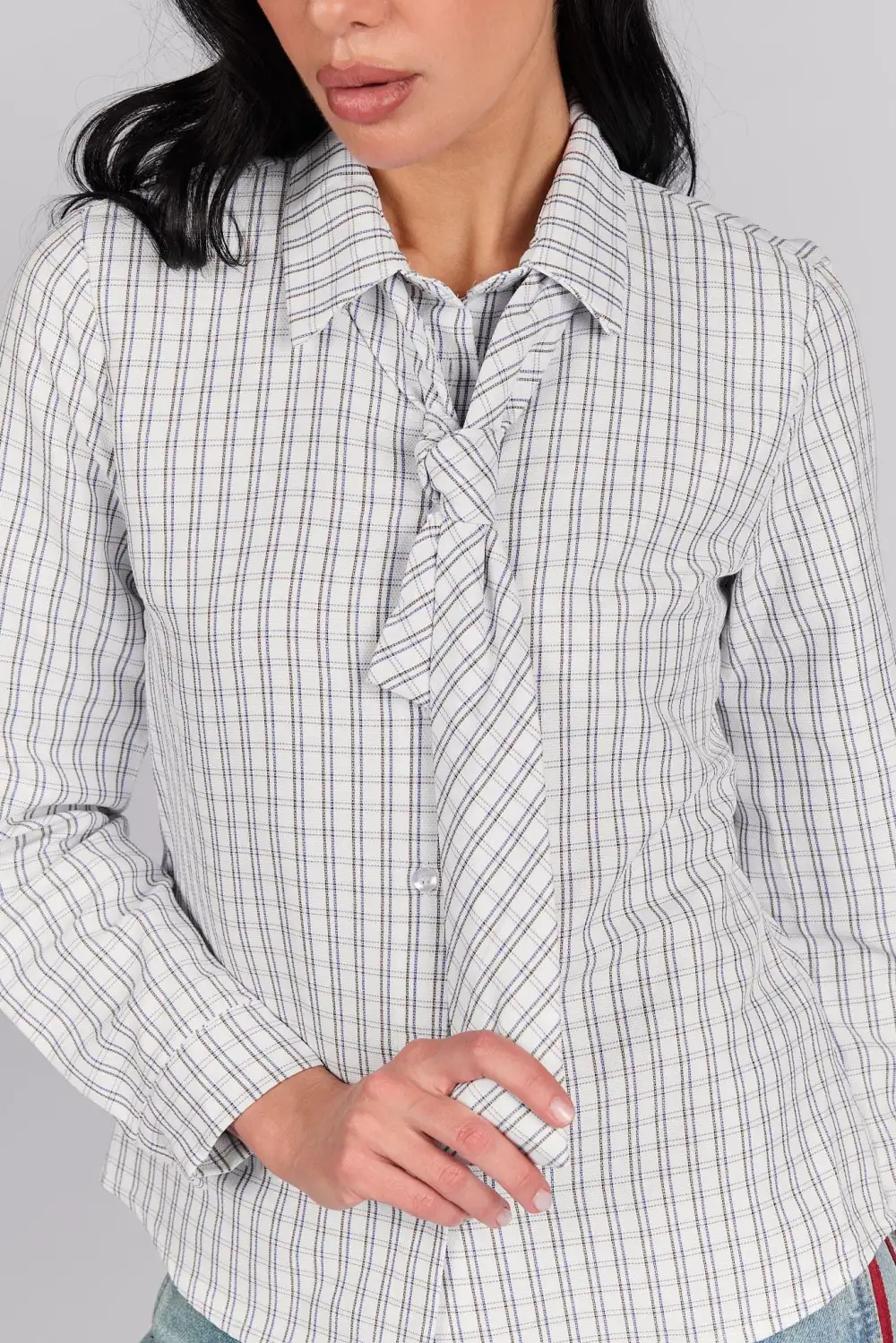 Button Front Scarf Detail Shirt
