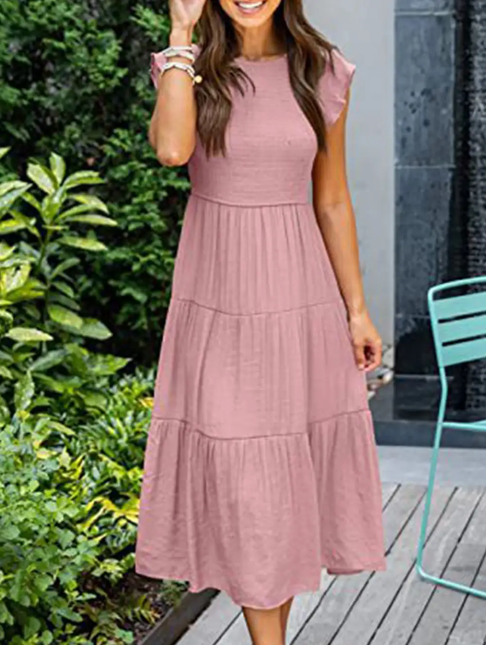 Flutter Sleeve Tiered Mini Dress