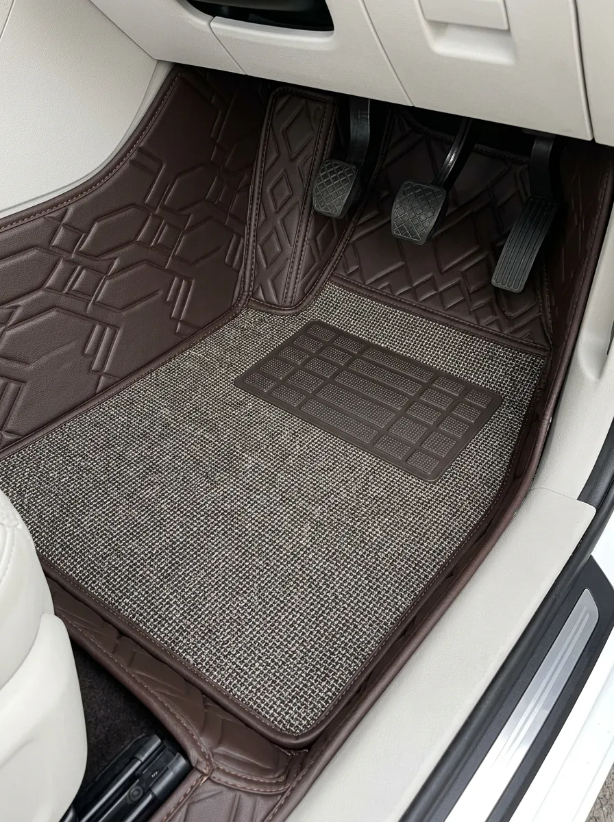 Geometric Leather-Look Floor Mats