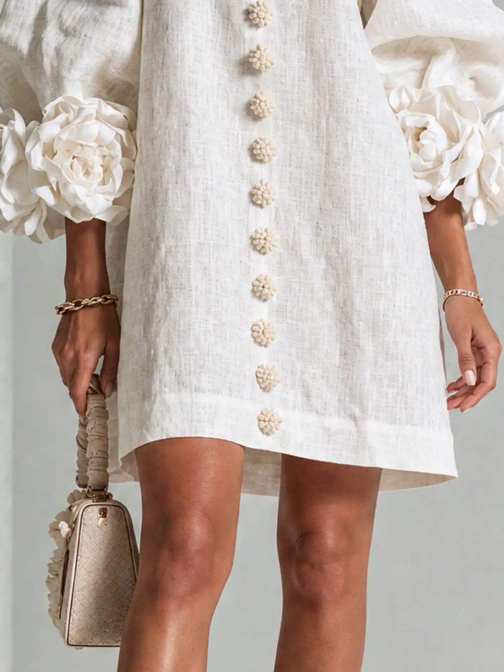 ✨New Arrivals & Special Offers-Floral Button-down Mini Dress With Striking Floral Cuffs