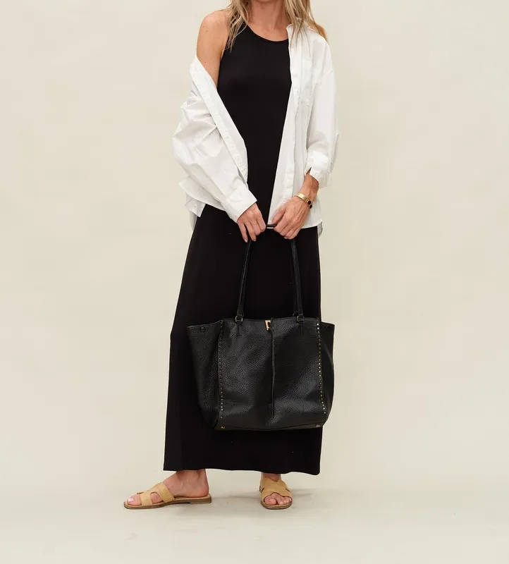 Black Cotton Blend Stretch Blend Dress