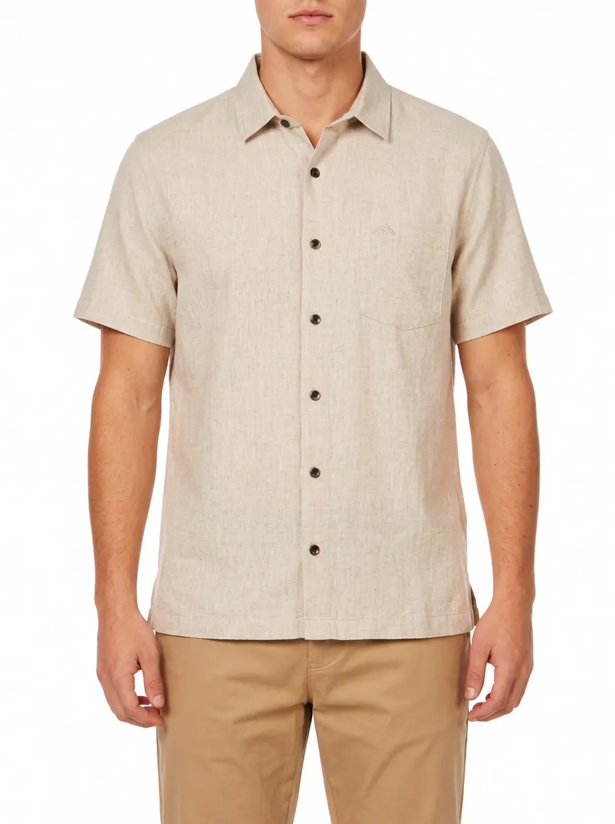 Men's Casual Minimalist Mountain Logo Embroidered Linen Shirt