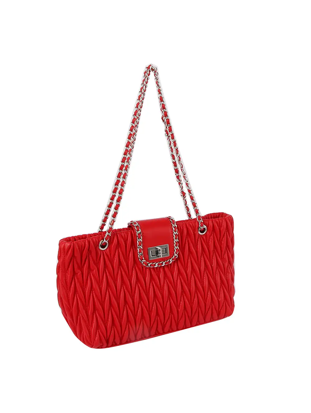 Relaxed Detail Quilted Chain Accent Flap Front Faux Leather Shoulder Bag