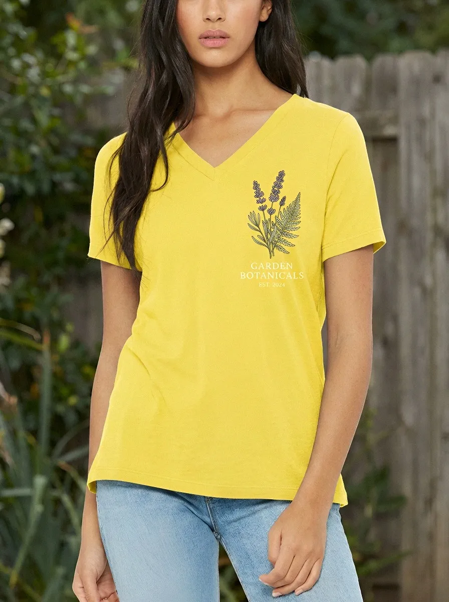 Women's Garden Botanicals Lavender Fern Printed V-Neck T-Shirt