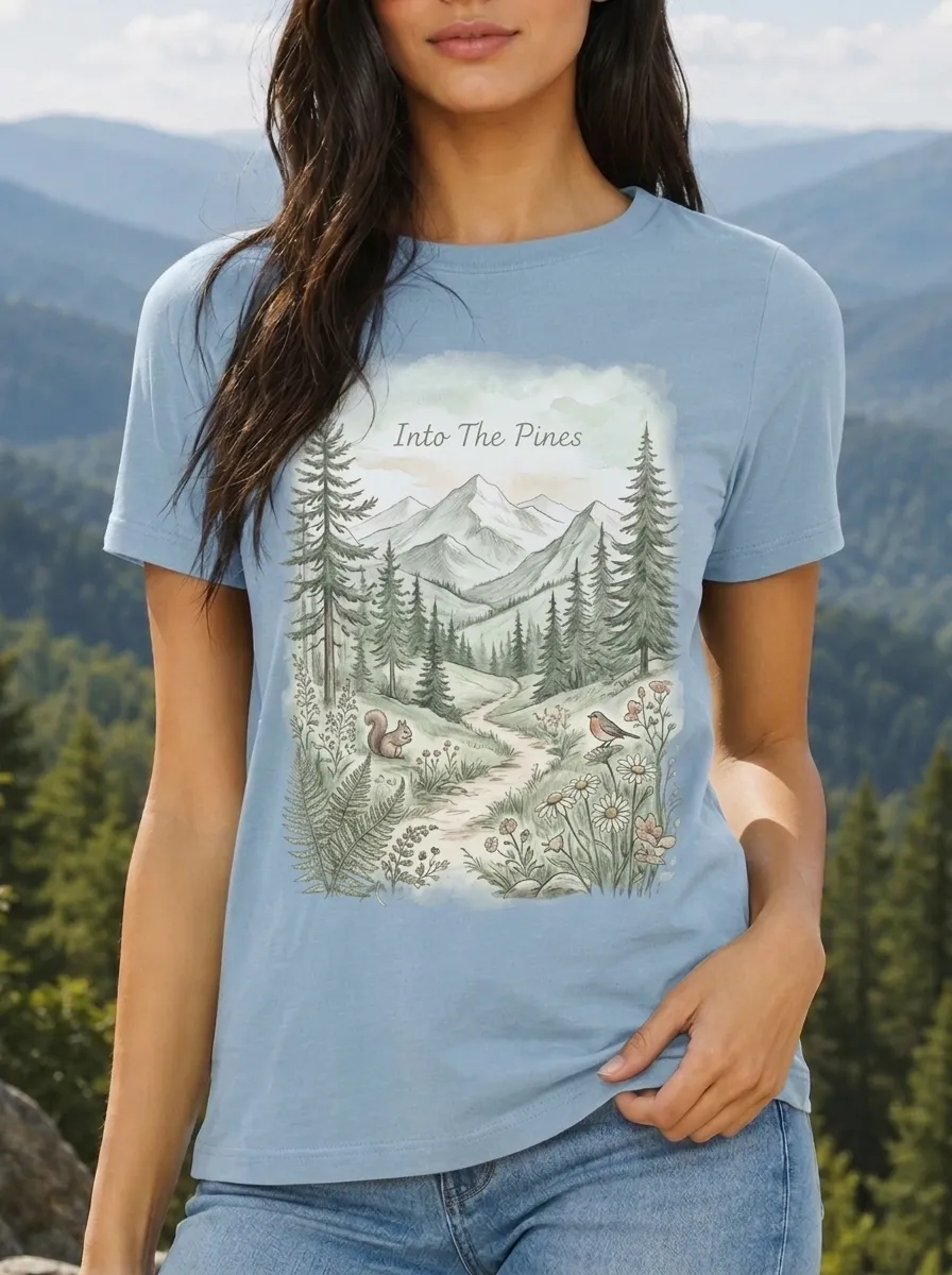 Women's Nature Lover Mountain Forest Squirrel Printed T-shirt