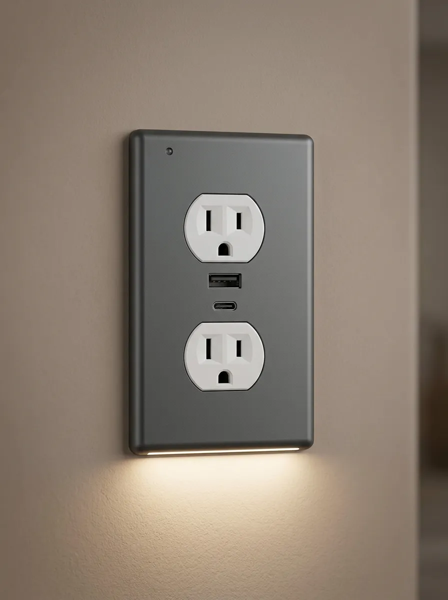 Modern Minimalist Matte Grey USB LED Outlet Cover