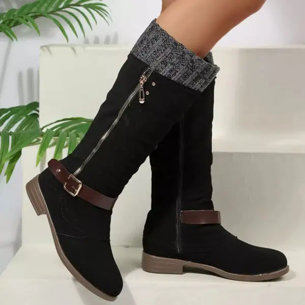 Ruffled Round Toe Block Heels Boots