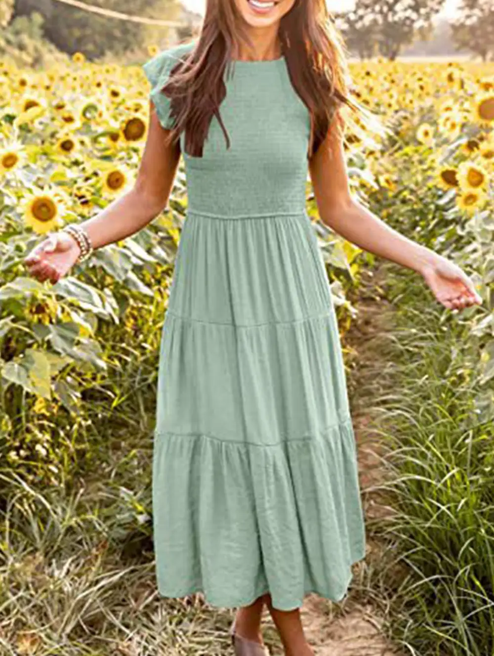 Flutter Sleeve Tiered Mini Dress
