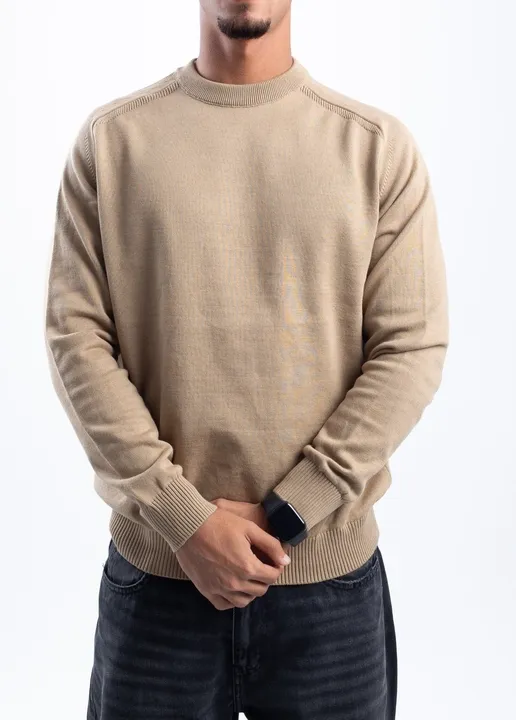 Black Stitched Knit Crewneck Pullover