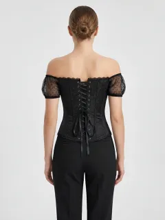 Lace-Trim Gothic-Inspired Women's Corset Top