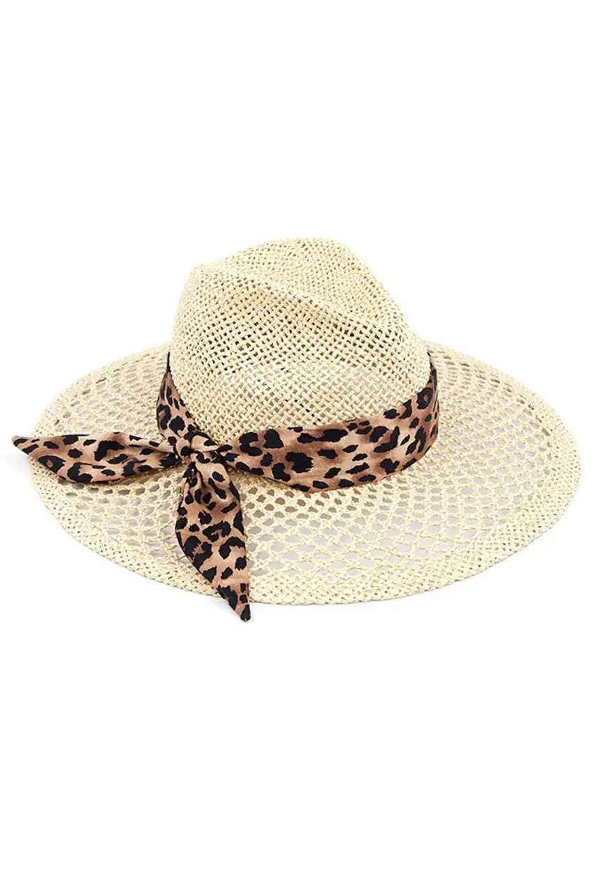 Leopard Band Wide Brim Hat