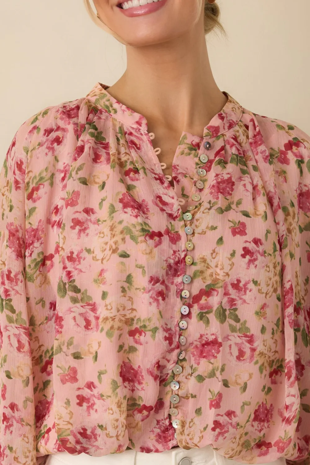 Floral Where Button Front Blouse