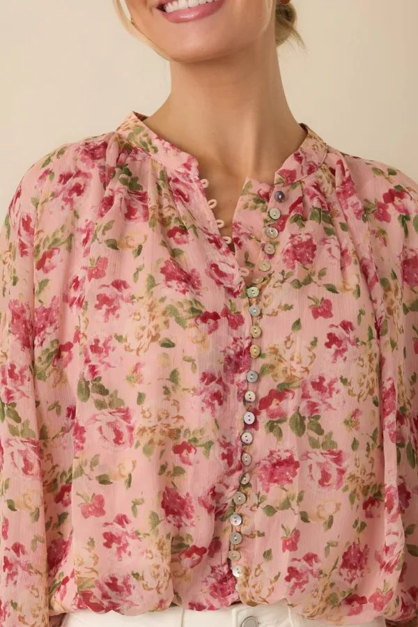 Floral Where Button Front Blouse