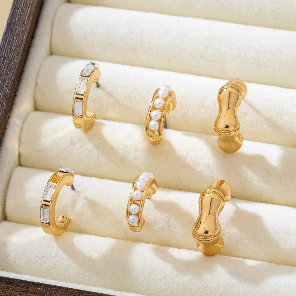 Pearl Rhinestone Multi Hoop Trio