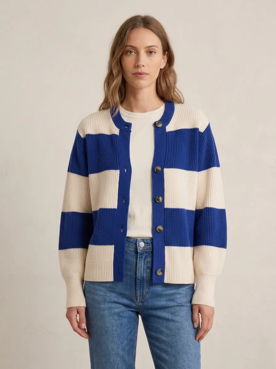 Classic Knit Rugby Striped Knit Cardigan