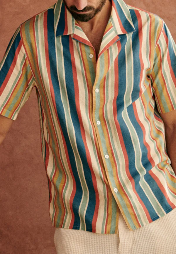 Multicolor Bold Stripe Short Sleeve Camp Shirt
