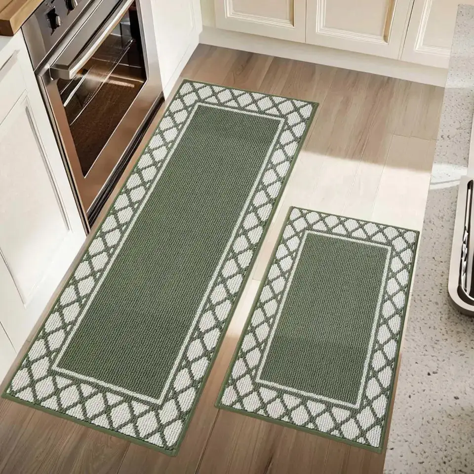 Grid Border Kitchen Rug Set