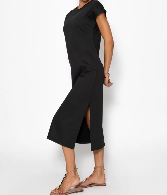 Black Sweatshirt Slit Dress