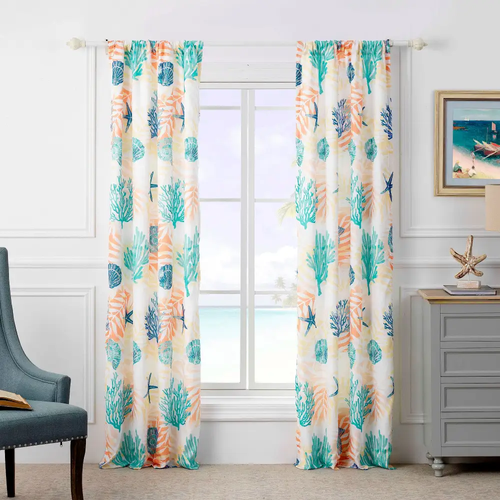 Polyester Palm Frond Rod-Pocket Coastal Window Treatment