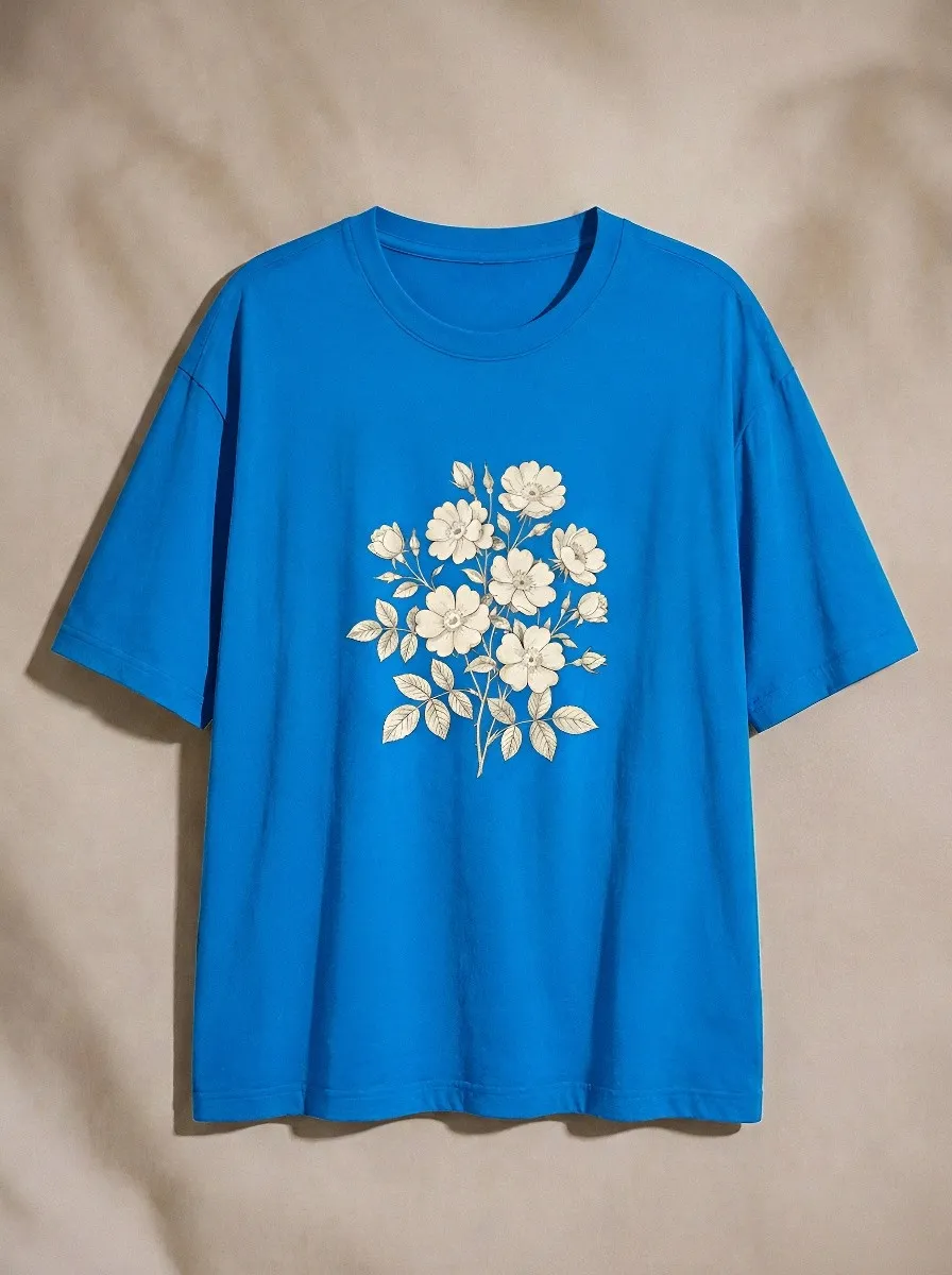 Unisex Botanical Flower Lover Vintage Rose Printed T-shirt
